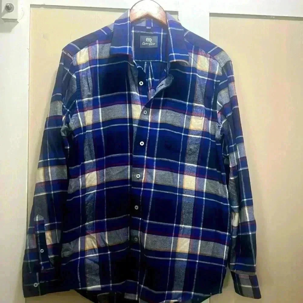 Mens sz L Quiet Storm blue flannel top